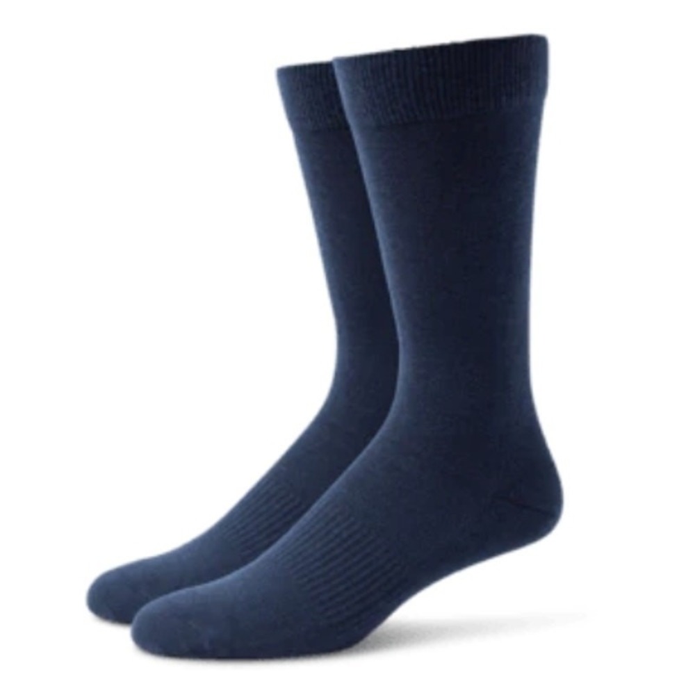 Navy Blue Cotton Crew Socks Mens 10-13 Large Soft Fine Knit Dress Alchester NEW